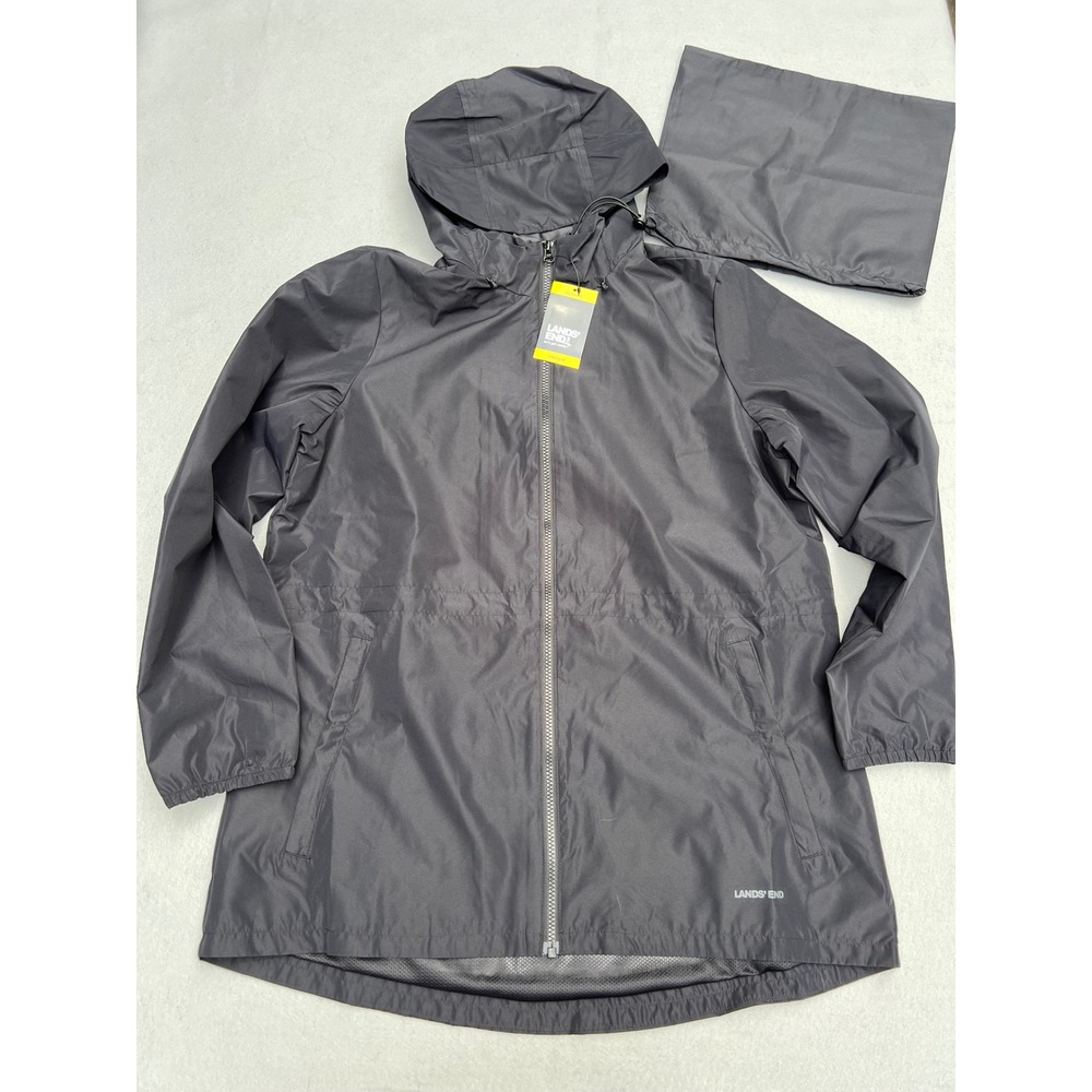 Lands End Womens Black Packable Rain Jacket Hooded Windbreaker NWT Small - Picture 2 of 6